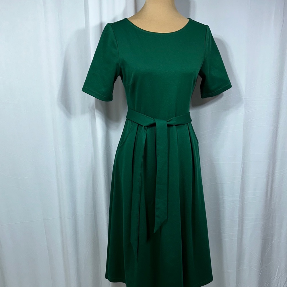 VfEmage Emerald Green Belted Midi Dress
